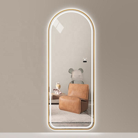 Miroir Mural de Habillage Plein Corps sans Cadre Design Moderne, Miroir de Salle de Bain Arc, Miroir de Salon Pleine Longueur avec LED et Lumière