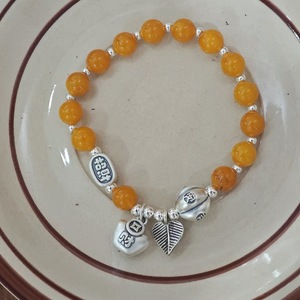 S925 Sterling <b>Silver</b> <b>Beaded</b> Amber Bracelet Heart Charm Unisex Everyday Wear Fine Jewelry - Product Image 5
