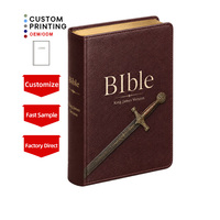 Bible personnalisée avec couverture souple, prix compétitif, logo en estampage à chaud, cuir PU marron, impression CMYK