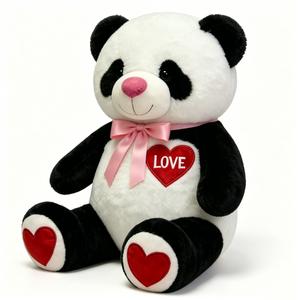 Customize Panda plush toy with <b>hearts</b>, <b>Black</b> and white panda stuffed animal, Love <b>heart</b> panda plush - Product Image 1