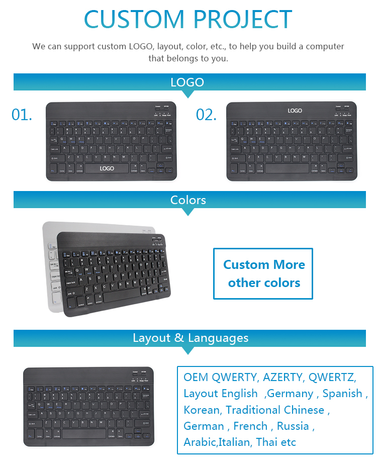 Factory oem russian white multimedia slide out scissor switch wireless bluetooth keyboard  for ipad tablet