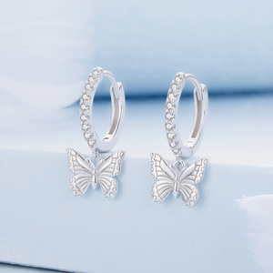 Pendientes de Aro de Aleación Plateada con Dije de Mariposa y Cristales de Estrás, Joyería de Moda para Mujer, Regalo - Product Image 3