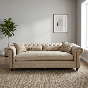 Sofá de Dos Plazas de Estilo Industrial y Contemporáneo Vintage, de Madera Maciza y Tela de Lona, para Sala de Estar de Villa - Product Image 3