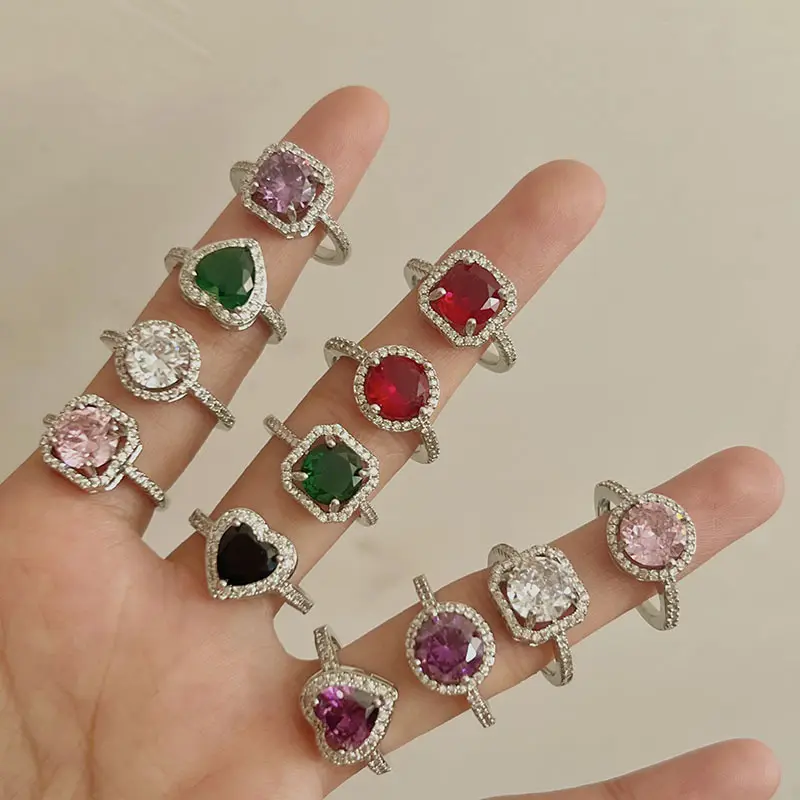 Cincin berlian zirkon warna-warni eksklusif streaming Langsung Lintas Batas wanita cincin jari indeks mewah kelas atas dapat disesuaikan grosir