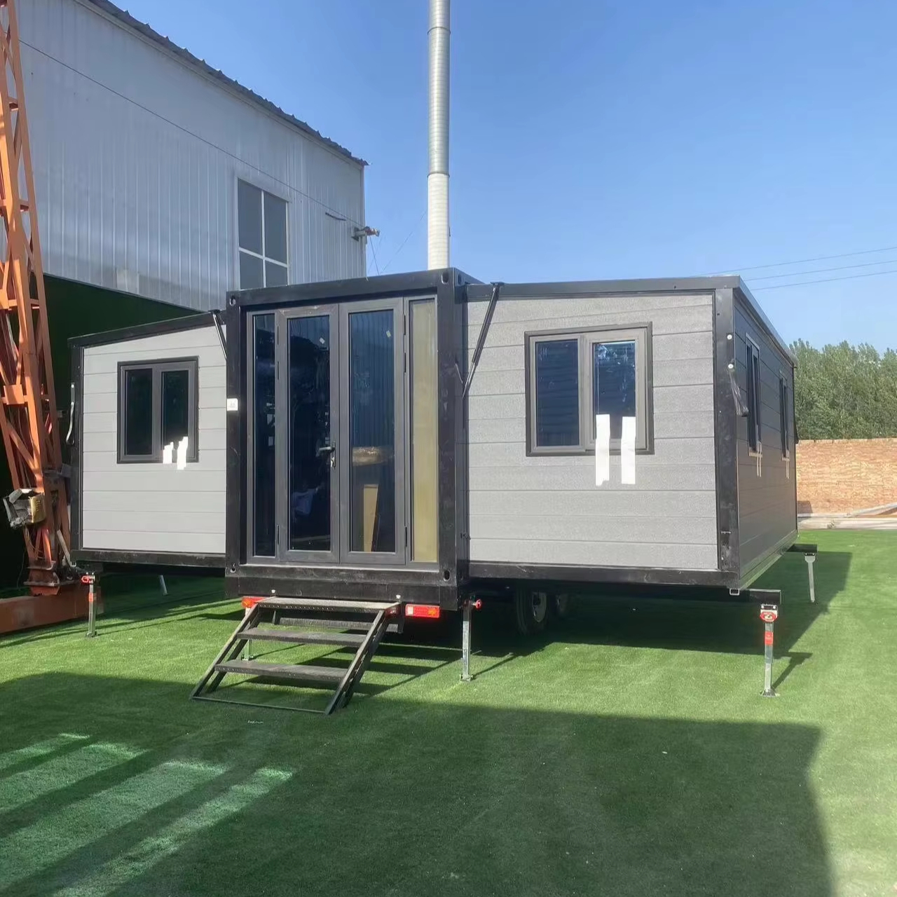 3X NEST 18mm Fireproof Cement Fiber Foldable 20ft Container House Waterproof Roof Expandable Design 30x30 Ceiling Lamp Office
