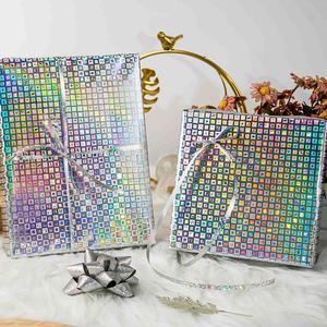 Silver Metallized Gift Wrapping <b>Paper</b> Roll With Holographic Square <b>Pattern</b> For Craft And Holiday Packaging - Product Image 2