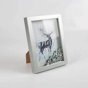 Marco de fotos de caja de sombra MDF decorativo de lentejuelas con purpurina plateada barata de fabricación profesional - Product Image 2