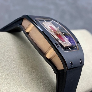 Montre automatique mécanique pour <span class=keywords><strong>femme</strong></span> la plus populaire, en céramique noire, avec cadran diamanté rouge et bracelet en caoutchouc, montre tendance - Product Image 3