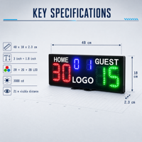 Tabellone Segnapunti Elettronico Wireless per Tennis con Portata di 30m e 2 Controller da Polso per Allenamento e Partite su Campo da Padel, Display LED Digitale