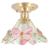 Luminaire de plafond en métal AC de style Tiffany moderne Panjixin avec verre teinté en forme de papillon et de fleurs