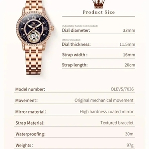 Reloj automático OLEVS 7036 para mujer, diseño hueco con incrustaciones de diamantes, esfera con diseño de cielo estrellado, relojes de marca de lujo para mujer, envío directo. - Product Image 6