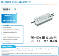 SOSEN SS-240VH-E56B Driver LED simple 240W AC-DC PWM à gradation, boîtier en aluminium étanche, efficacité 90-99%, garantie 5 ans pour éclairage LED