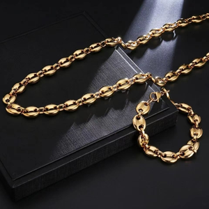 Collier en acier inoxydable plaqué or 18 carats avec chaîne à maillons en forme de grains de café |   Collier chaîne imperméable et durable en gros - Product Image 6