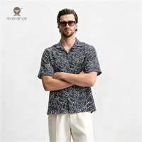 Chemise en lin mélangé pour homme Watercolor Shape 130cm Bleu marine Blanc cassé Style cubain pour les vacances et la plage