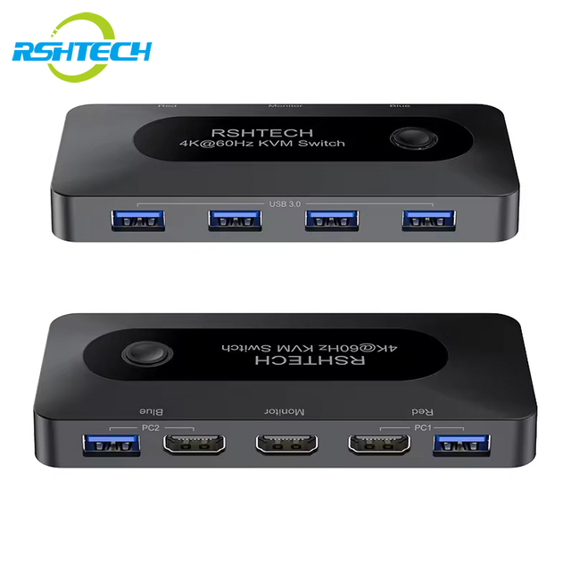 RSHTECH USB 3.0 4K 60Hz Ultra HD Output 2 Computers Share USB KVM Switch Selector KVM Selector KVM Switch for Laptop PC