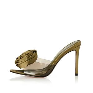 Sandalias de tacón de aguja con punta abierta y flores transparentes de PVC personalizadas Plantilla de Punta abierta Verano Transpirable Descalzo Amigable Primavera Otoño - Product Image 2