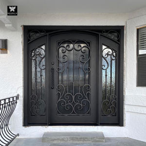 Porte en fer forgé artisanal à ouverture carrée, style Renaissance, avec panneaux latéraux en verre pour maisons de luxe - Product Image 3