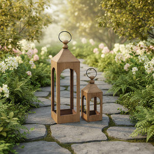 Ensemble de 2 lanternes décoratives en bois, lanternes à bougies rustiques en bois <span class=keywords><strong>pour</strong></span> la décoration intérieure et extérieure, lanternes de style farmhouse <span class=keywords><strong>pour</strong></span> la terrasse, le mariage - Product Image 3