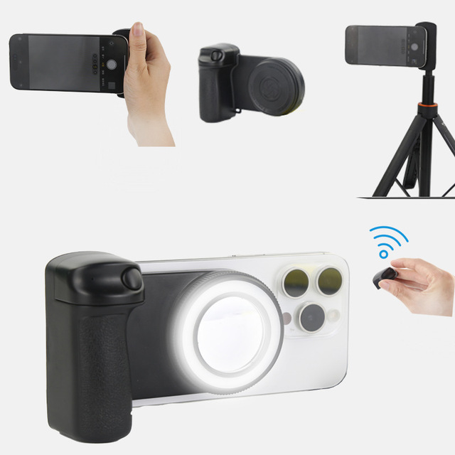 Magnetic Phone Camera Grip Handle with Wireless Shutter Remote for iPhone Android Smartphone with 1/4 Inch Tripod Screw