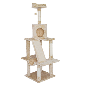 D KING-<span class=keywords><strong>Muebles</strong></span> grandes para gatos, centro de actividades de varios niveles, torre de árbol para gatos con hamaca beige, postes para rascar hechos de madera - Product Image 4