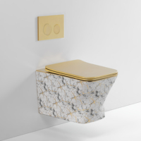 Ensemble WC mural doré en céramique, lavabo mural rectangulaire moderne, sanitaires de salle de bain plaqués or