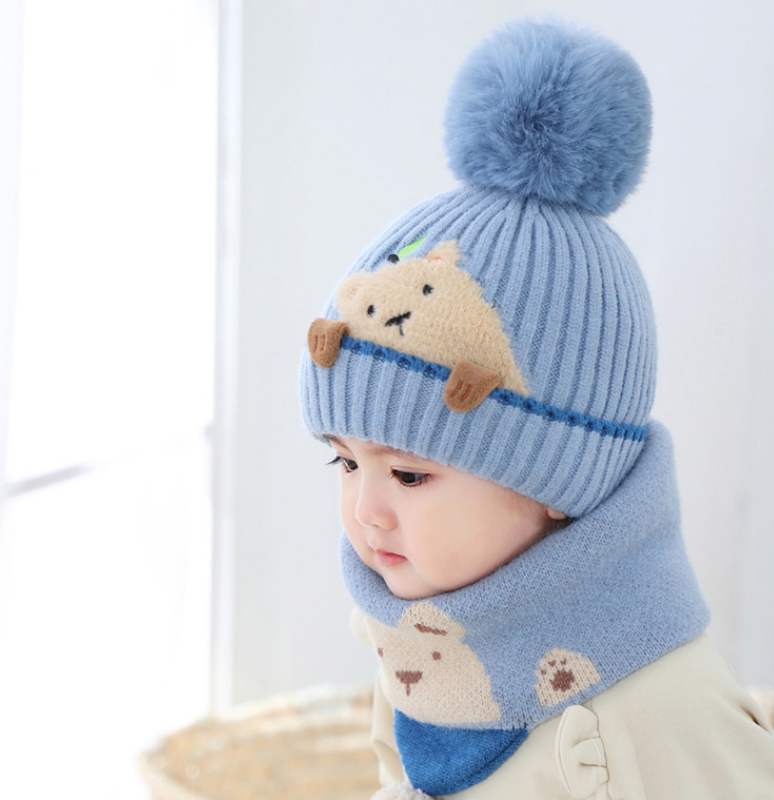 Дешевая детская термовязаная шапочка, детский шарф, теплая зимняя детская шапка, шарф