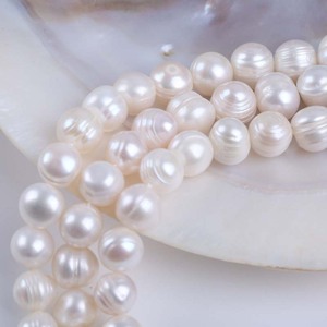 Perles d'eau douce semi-finies de 18 cm, 9-10 mm, blanches et colorées, presque rondes, perles percées, enfilées sur fil, vente en gros - Product Image 4