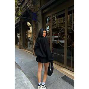 Abrigo de Cachemira Negro con Estampado Vintage, Cierre de un Solo Botón Desmontable, Teñido, Transpirable, Gabardina Larga de Invierno, Detalle de Bolsillo - Product Image 1