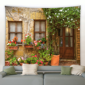 Tapisserie de fleurs clôture de <span class=keywords><strong>printemps</strong></span> <span class=keywords><strong>paysage</strong></span> fond tissu mural suspendu affiche de jardin pour l'extérieur maison salon décor esthétique - Product Image 4