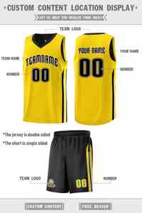 Maillots de basket-ball personnalisés pour hommes, noir et jaune, double face - Product Image 2
