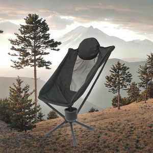 เก้าอี้ตั้งแคมป์พับได้สามขาแบบพกพาสีดำพร้อมพนักพิงศีรษะและแผงตาข่าย - Product Image 2
