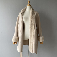 Jxwatcher Luxuriöse Handgefertigte Wollfleece-Jacke Flauschiger Großer Echter Nerzpelzkragen Weiche Herbst-Winter Doppelseitige Damen-Strickjacke mit Gürtel