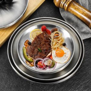 Customized Luxury 304 Stainless Steel Round Restaurant Double Wall <b>Dinner</b> Plate Set Wedding Round Serving <b>Tray</b> - Product Image 4
