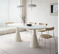 Ensemble de table à manger ovale en pierre frittée crème-blanc, style nordique moderne, 6 pièces, durable, pour la maison, la villa et l'hôtel