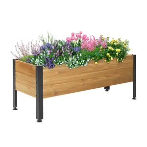 花盆箱凸起花园床木材再生木材矩形花园花盆木材凸起花盆箱