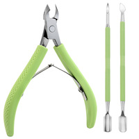 Kit de coupe-cuticules et repousse-cuticules en acier inoxydable avec manche vert antidérapant en silicone – Outils de manucure professionnels pour salon de beauté