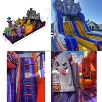 Château gonflable commercial d'extérieur pour enfants, thème ferme de citrouilles, avec parcours d'obstacles gonflable combiné et toboggans pour Halloween