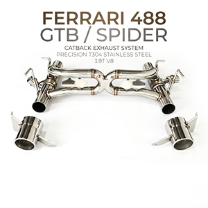 Vortex SS304 Valved Rear Exhaust Muffler System for Ferrari 488 GTB Spider 3.9T V8 Direct Fit Performance Tuning <b>Kits</b> - Product Image 1