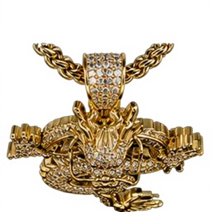 Collar de Cadena con Colgante de Dragón de Moissanita en Latón Dorado, Chapado en Rodio, Estilo Hip Hop para Hombre, Joyería de Moda - Product Image 1