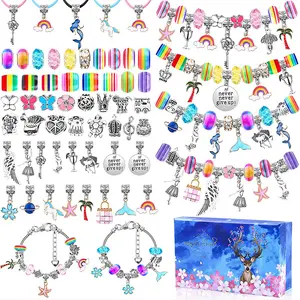 Huiran 112Pcs DIY Charm Gelang Membuat Kit Alloy Bead Diy Charms Gelang untuk Anak Perempuan Kerajinan Perhiasan Gelang Membuat Kit