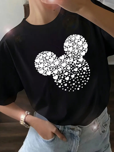 Nueva Camiseta de Verano para Mujer con Estampado Abstracto de Ratón, Transpirable, Antipilling, Compresión, Logotipo EL Brillante, Manga Corta, Cuello Redondo - Product Image 2