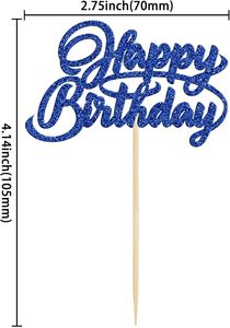 Adornos para Cupcakes de Cumpleaños, Color Azul Oscuro con Brillantina, Decoraciones para Pasteles de Fiesta para Celebrar Cumpleaños - Product Image 6