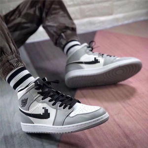 <span class=keywords><strong>Chaussures</strong></span> de <span class=keywords><strong>basket</strong></span>-ball AJ1 à tige haute, design Smoke Gray Panda Chicago, <span class=keywords><strong>chaussures</strong></span> de sport décontractées pour hommes et femmes, noir, blanc, bleu - Product Image 1