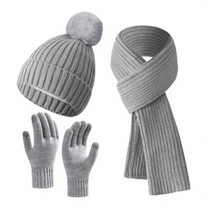 Ensemble 3 pièces d'hiver pour adulte en coton tricoté 100% : bonnet, écharpe et gants tactiles – Nouveauté en stock directement de l'usine pour le commerce électronique transfrontalier - Product Image 3
