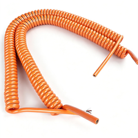 Kabel Spiral PU 3 Inti Oranye, Kabel Gulung Konduktor Tembaga, Kabel Daya Pegas Retraktil