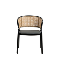 Chaise de salle à manger en bois avec dossier en rotin tressé et coussin en cuir PU, pour café, salon et restaurant, mobilier