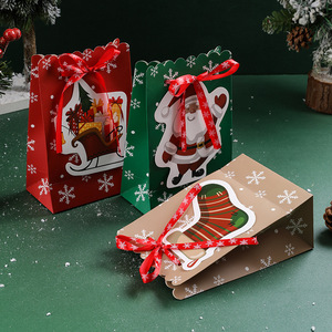 Bolsas de Papel con Fondo Cuadrado Degradables Blancas de Navidad Directas de Fábrica, Lazos Creativos, Copos de Nieve, Bolsas de Regalo Lindas para Dulces - Product Image 3