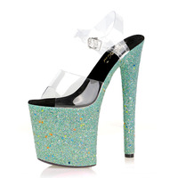 Sac à paillettes lumineux, talon fin ultra haut de 20 cm, modèle de banquet, chaussures à talons hauts pour défilé, chaussures de club sexy, danse sur poteau, Lady Liang