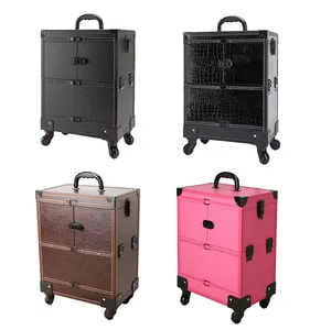 Makeup Trolley Case Rolling Nail Painting Organizer Cases Customized Nail Manicure Make Up Box Case For Nail Salon
