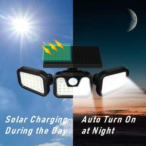 Lampada solare da giardino per Garage da esterno a 3 teste sensore di movimento luce IP65 270 impermeabile grandangolare Flood da parete con 3 modalità 74Led - Product Image 4